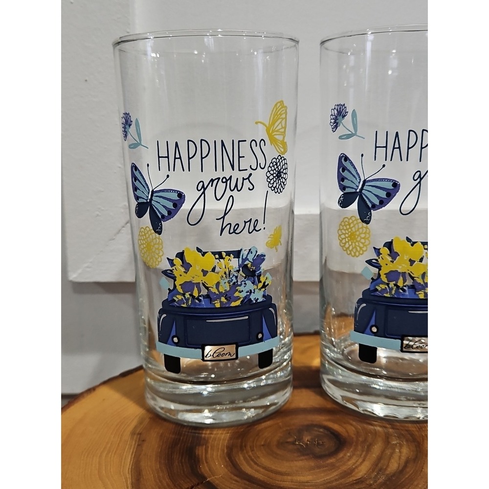 Vintage Set Of 3 "Happiness Grows Here" Drinking Tumbler Glasses Tall 16oz - Picture 3 of 7